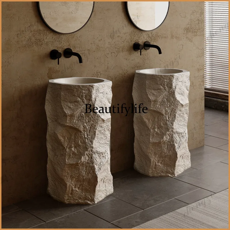 Picture 3: P37 medieval wind wabi sandy wind travertine pillar basin basin basin household outdoor courtyard