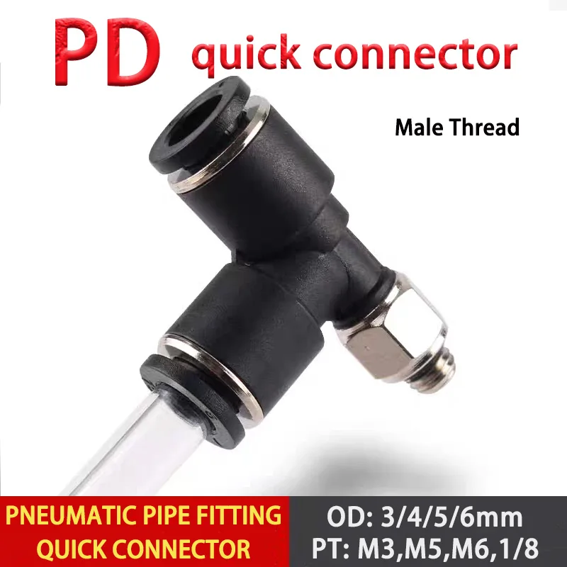 1pcs Pneumatic Fittings Mini Quick Connector PD Elbow Male Thread M3 M5 M6 1/8 Connect Hose OD 3 4 5 6mm Push In Air Water Pipe