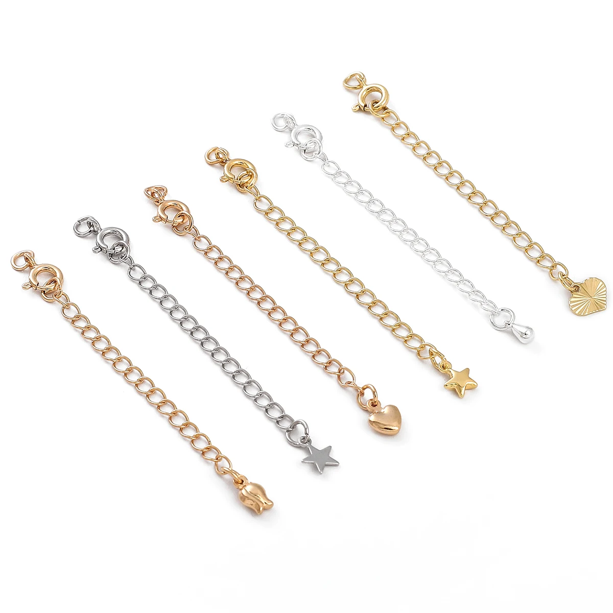 75mm 14K 18k Gold/Silver/Rhoudium Gold Plated Brass Adjuster Extender Chain with Spring Clasps For DIY Jewelry Making Findings