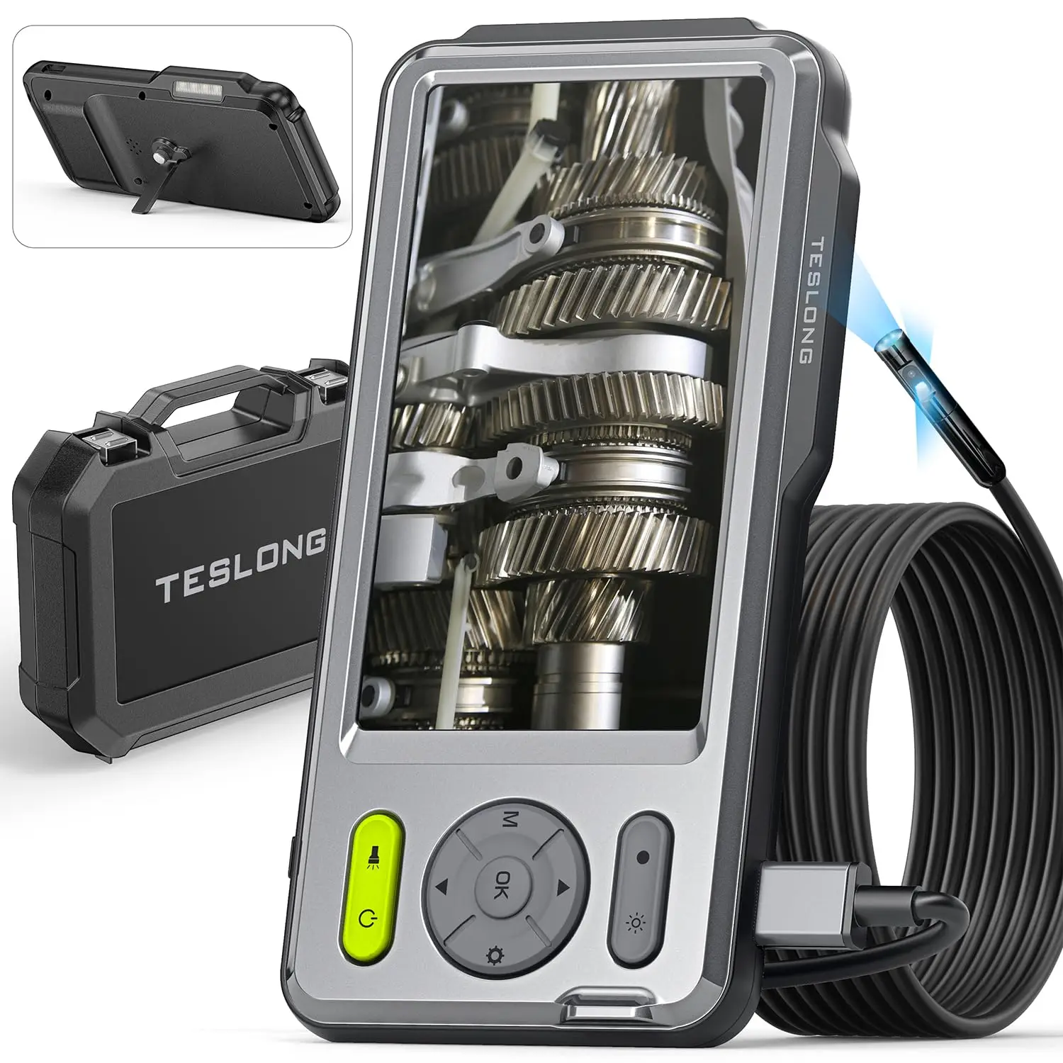 

Камера для осмотра с тройным объективом, бороскоп Teslong со светодиодной подсветкой, водонепроницаемый видеоприцел с IPS-экраном 5 дюймов для дома/автомобиля/труб