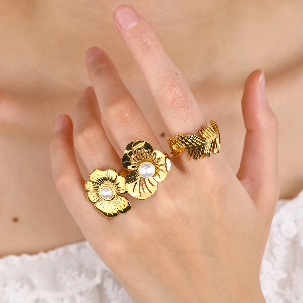 

WILD & FREE Trendy Irregular Stainless Steel Rings for Women Chic Vintage 18K Gold Plated Waterproof Trendy Jewelry