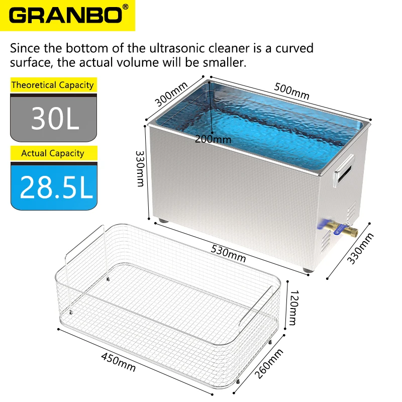 Ultrasonic Cleaner with Degassing Semiwave 30L 900W 3D Models Resin Support Material Remove & Auto Parts Cleaning