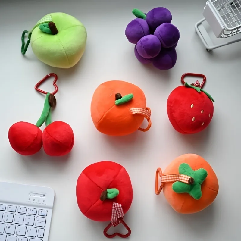 Soft Strawberry Plush Keychains Cute Red Apple Christmas Pendant Cartoon Fruit Doll Knapsack Decor Creative Gifts for Child