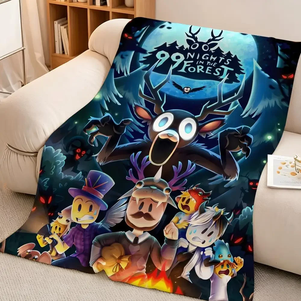Game 9-99 Nights in the Forest Horror Survival Art Throw Soft Warm Flannel Blanket Lightweight for Sofa Bed Couch Travel Adults