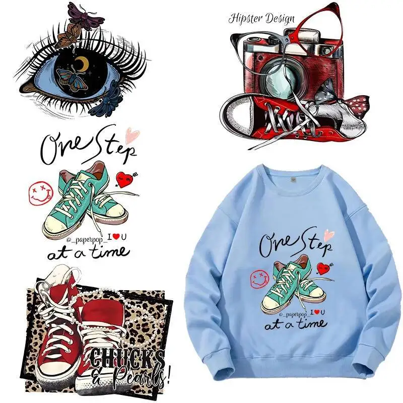 

Fashion design Retro Shoe Eyes DTF Heat Transfer men's and women's hoodies decorated with Iron On stickers