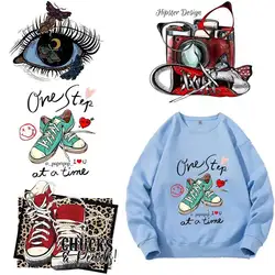 Fashion design Retro Shoe Eyes DTF Heat Transfer men's and women's hoodies decorated with Iron On stickers