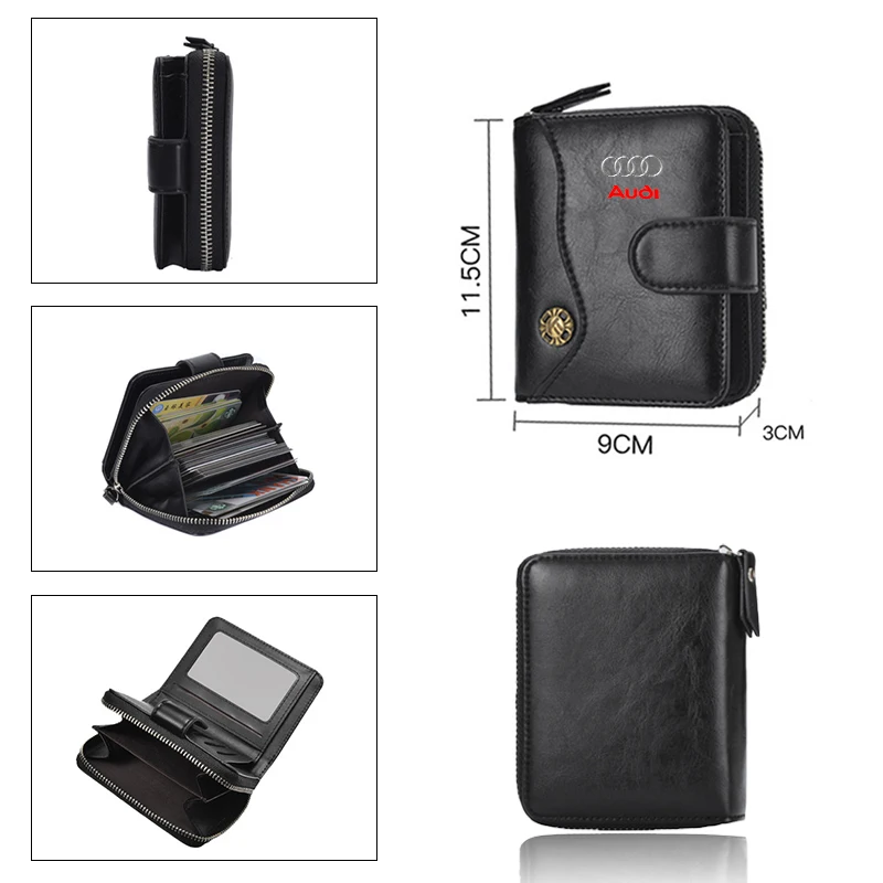 Premium Leather Car Logo Wallets Bank Cards ID Card Storage Coin Purse Bag For Audi A1 A3 8P 8V A4 A5 A6 A7 A8 Q3 Q5 Q7 Q8