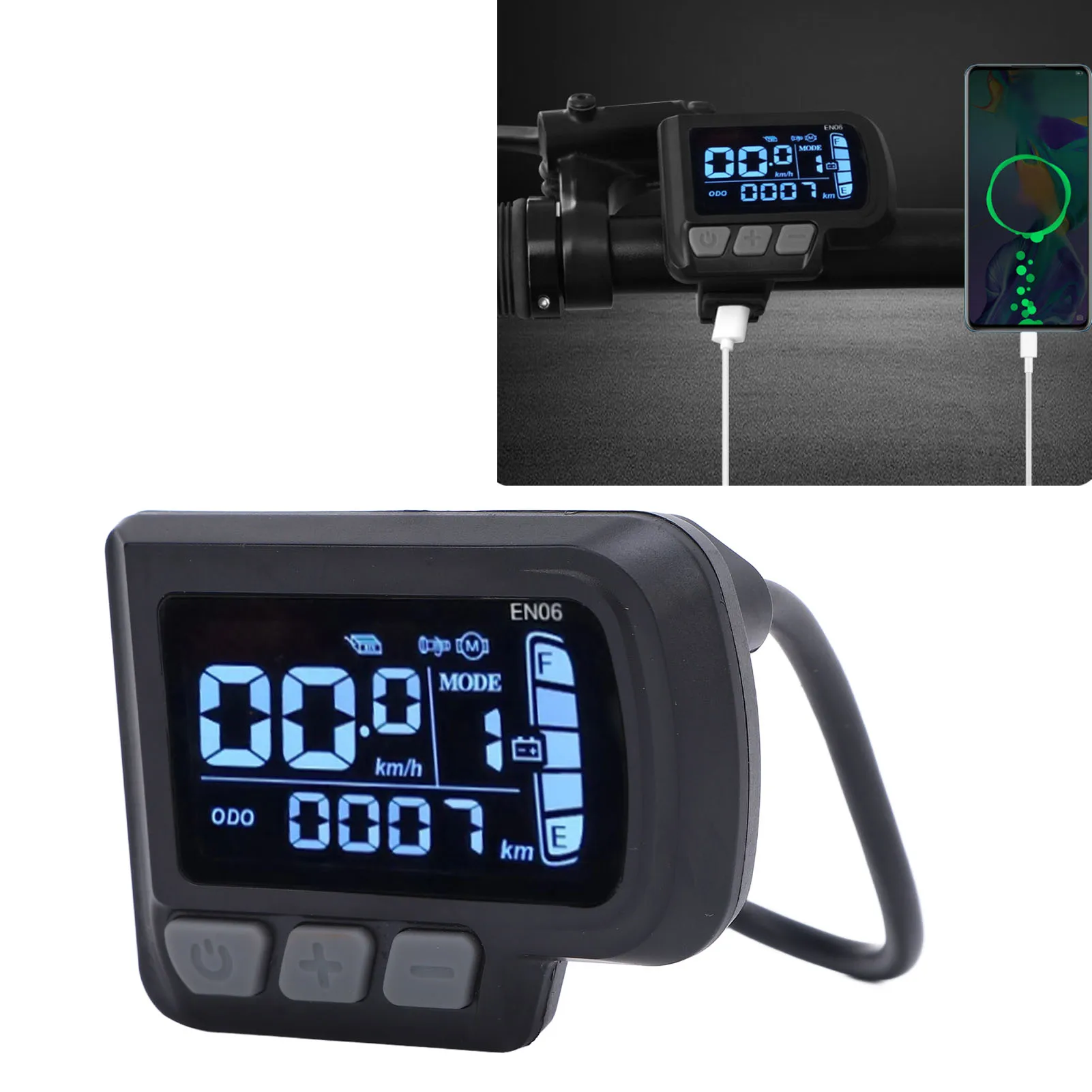 Picture 6: Electric Scooter LCD Panel LCD-EN06 Panel with USB 6 Pin Water Resistant Connector 24-48V Easy Using Durable Cycling LCD Display