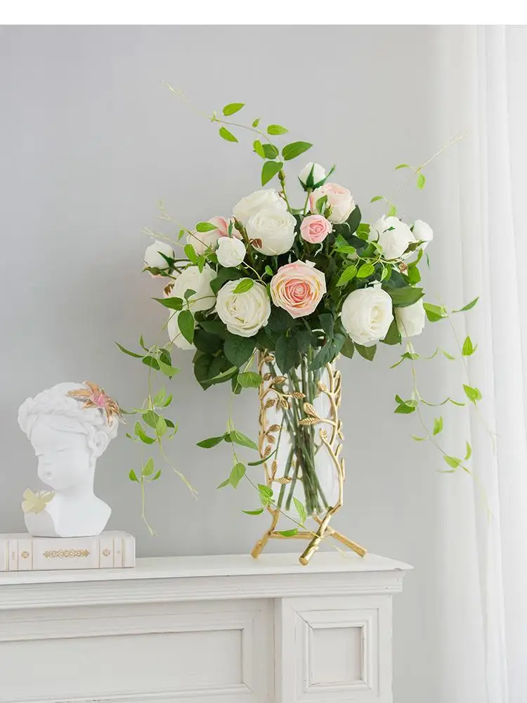 

Glass Vase Golden Metal Rack Branches Branch Hollow Out Flower Arrangement Hydroponics Wedding Modern Home Decoration