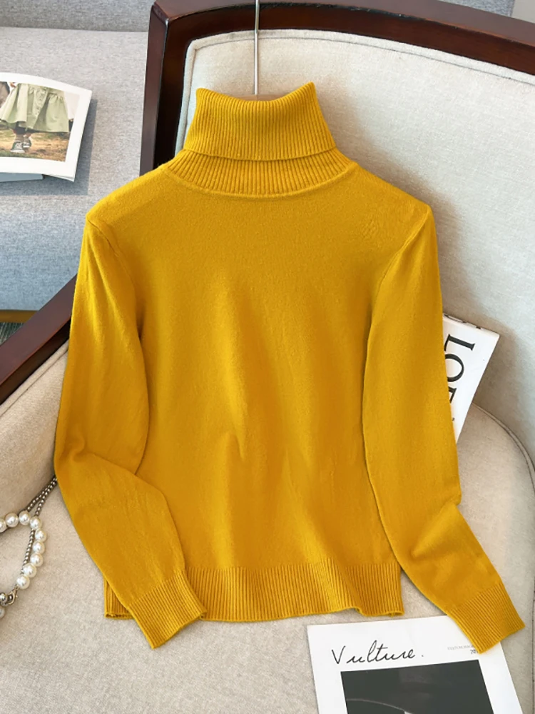 Autumn Winter Women Pullover Sweater Fashion Turtleneck Knitted Female Jumper Long Sleeve Winter Black Soft Elastic Loose Tops