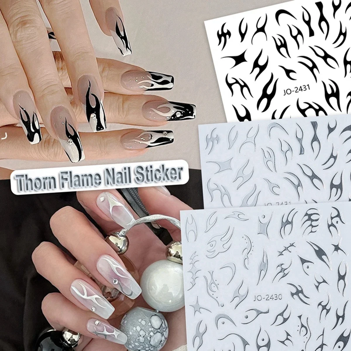 Y2k Style Irregular Silver Thorn Flame Nail Stickers for Neutral Boys Spicy Girls Nail Decoration Decals