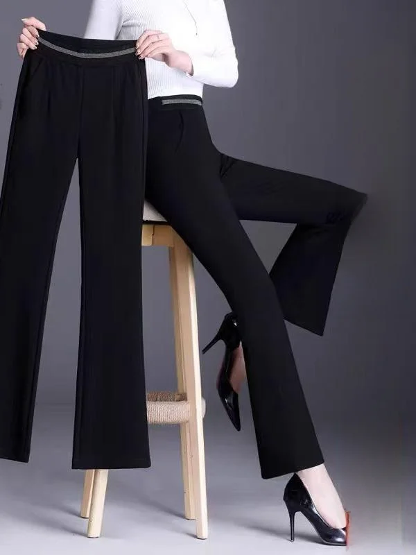 

Брюки-клеш с высокой талией для полных женщин, осенне-зимние, эластичные, широкие штанины, корейский стиль, облегающие