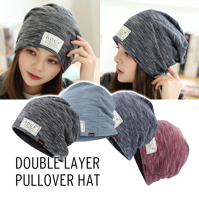 Beanie Baru Musim Gugur dan Musim Dingin Topi Rajut Pullover Tebal Lapisan Ganda Katun Topi Kurungan Hangat Warna Solid untuk Pria Wanita