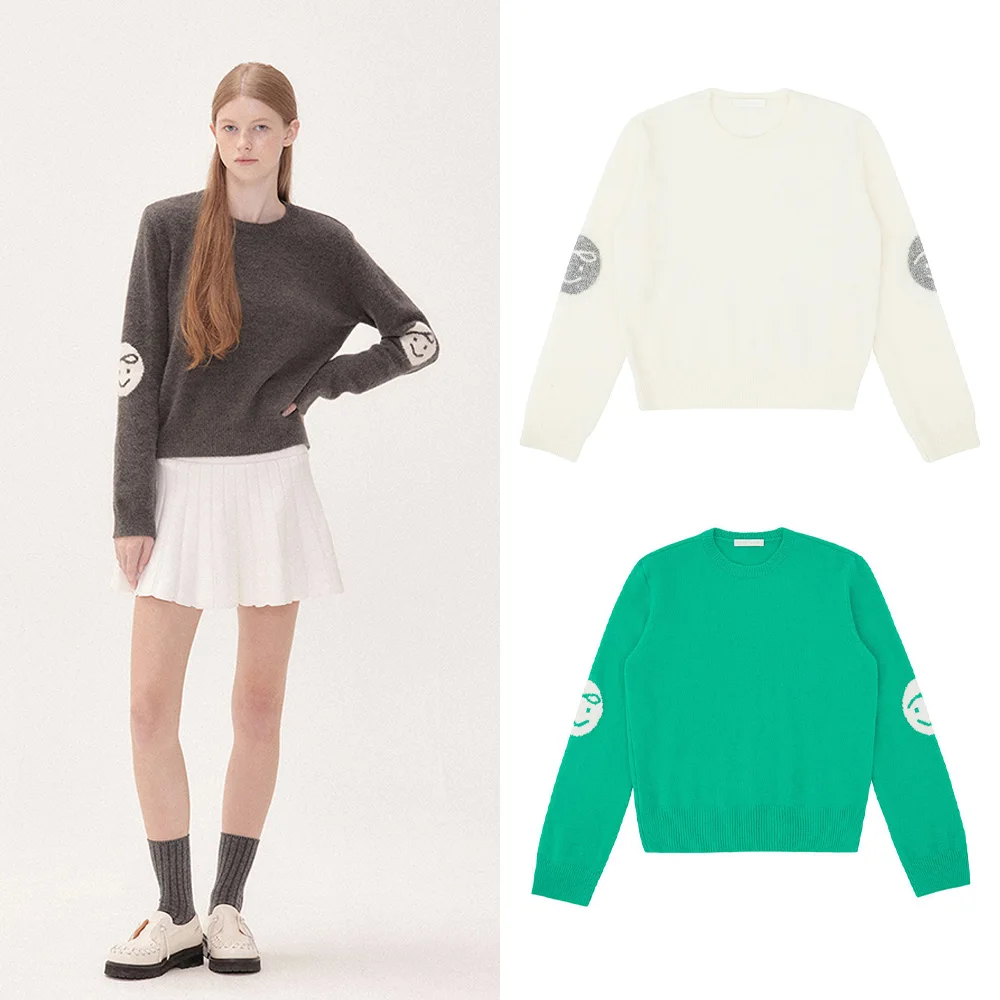 

Women's Trendy Sweater with Smiley Pattern Luxurious, Sophisticated, Figure-Flattering Knit Top New Golf Style