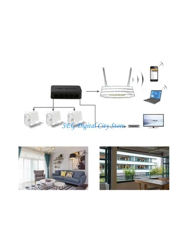 U75B 5 Port Gigabit Ethernet Unmanaged Switcher RJ45 Hub Home Networks Hub Office Ethernet Splitter Desktop 10/100/1000Mbps
