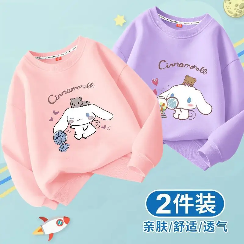 Sanrio Long-Sleeved Sweatshirt Sweatshirt 2024 Round Neck Sweatshirt Children Students Cartoon Kuromi Cinnamoroll Clothes