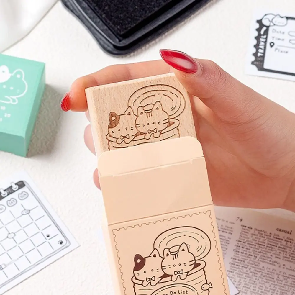High Quality Wood Assorted Stamp Cat Pattern DIY Scrapbook Cat Schedule Seal Memorandum Sight Box Series Decorative Stamps