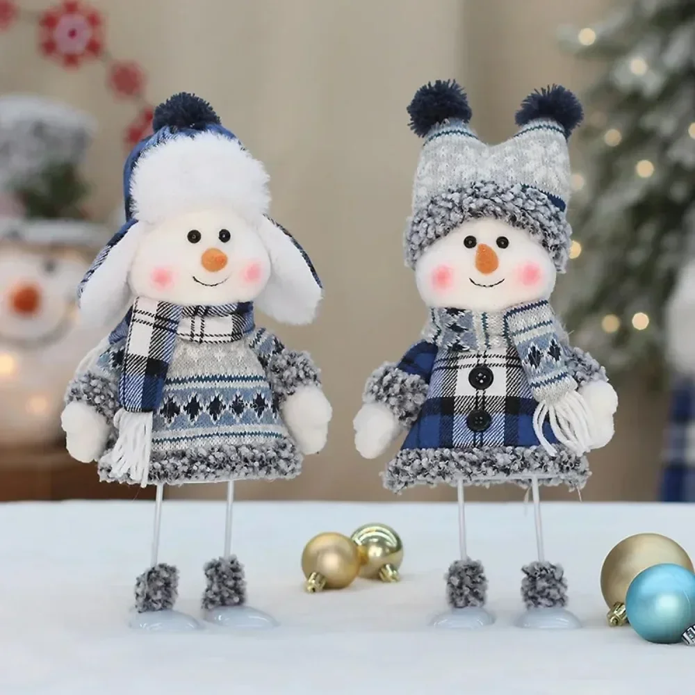 New Snowman Figure Christmas Decoration Blue Cloth Snowman Ski Cute Plush Doll Living Room Bedroom Desktop Christmas Decoration