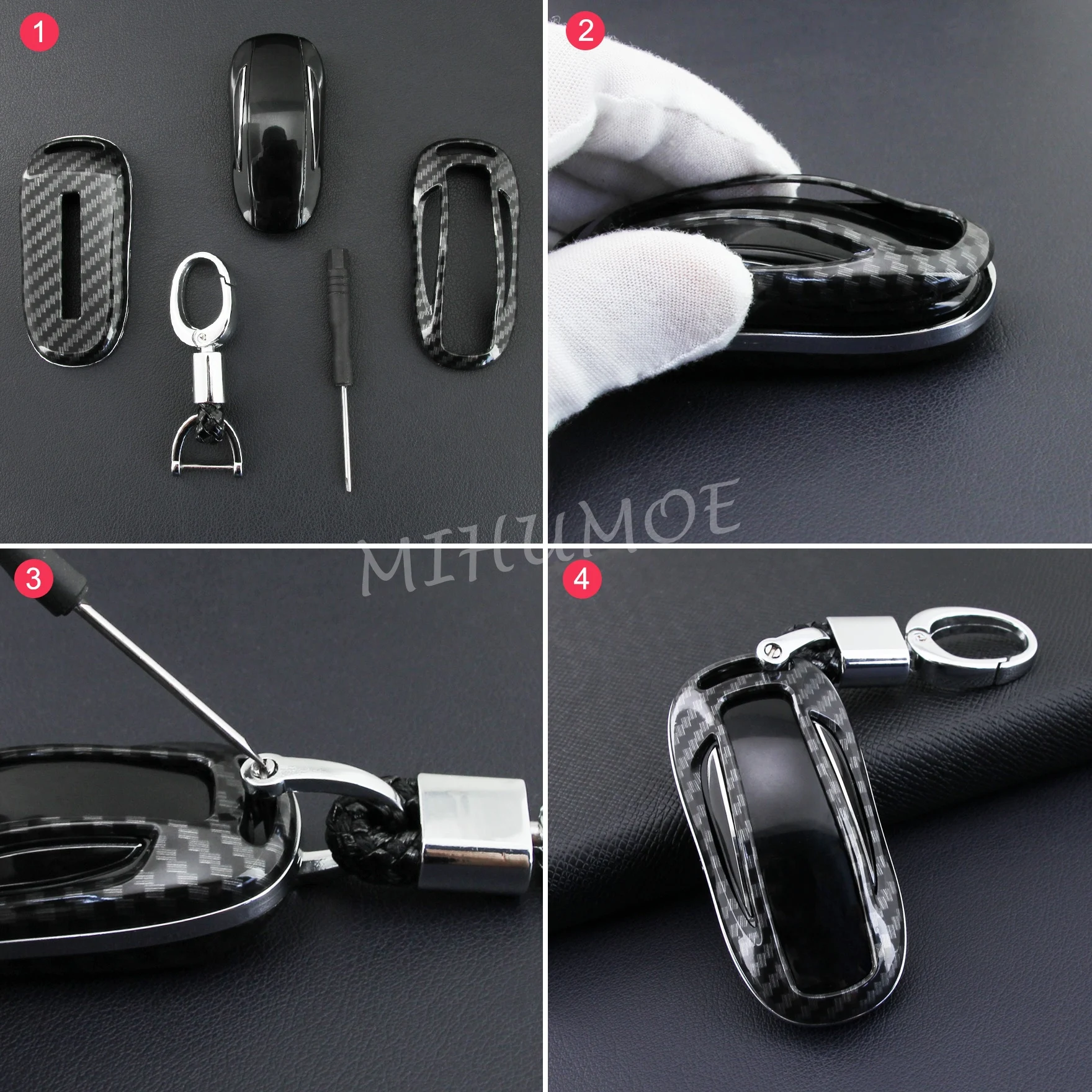 Carbon Fiber Car Key Fob Chain Ring Cover Case Keychain Shell Accessories For 2016-2023 Tesla Model X