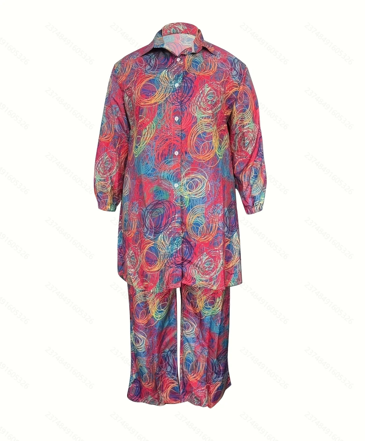 طقم نسائي كبير الحجم مطبوع عليه ألوان واسعة الساق #2