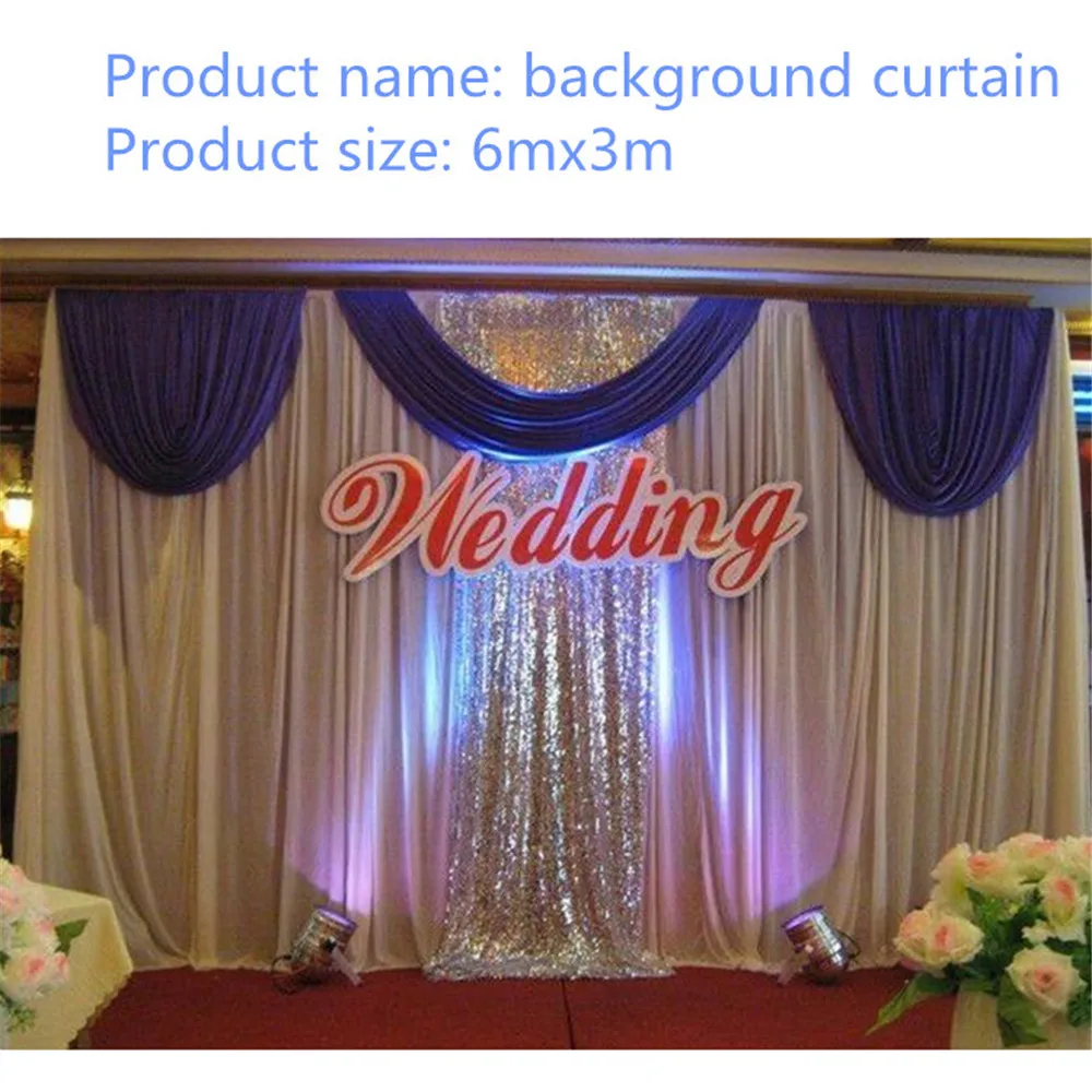 3mx6m Long Wedding Swags Party Stage Wedding Decorative Backdrop Background Curtain Swags Ice Silk Fabric Customizable Size