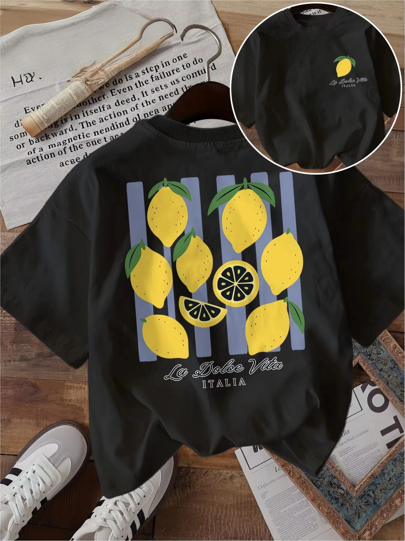 Funny La Dolce Vita Lemon Fruit Italian Style White T-Shirt Cotton Graphic Tee Men Women Summer Streetwear