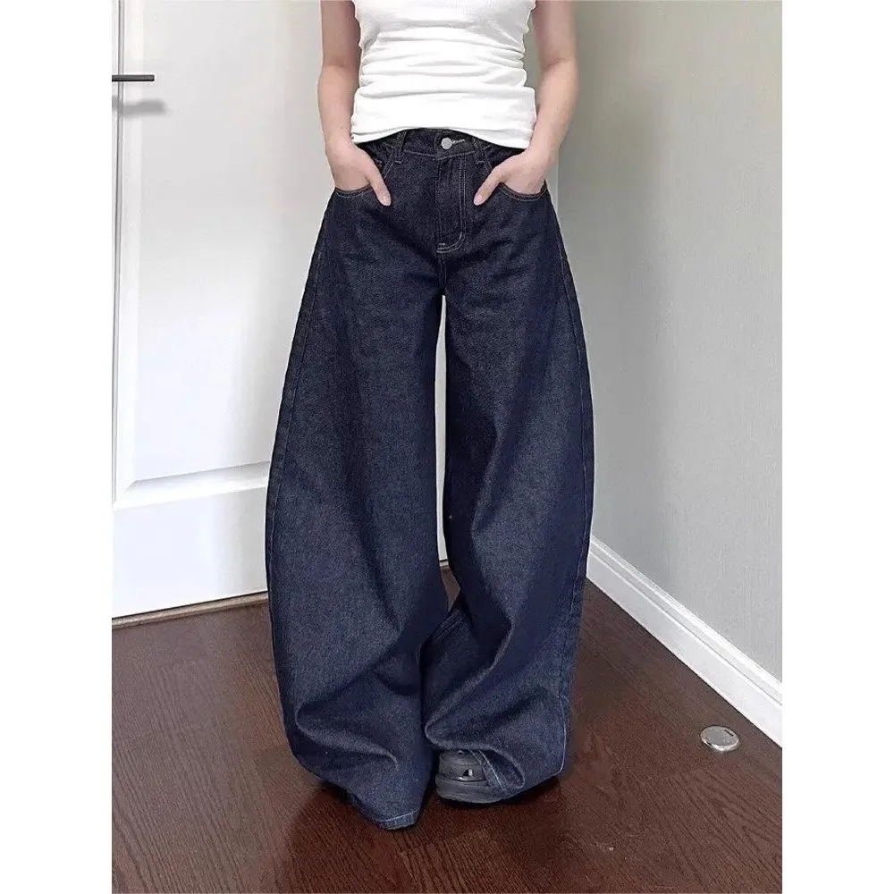 

New American Women's Bla High-Waisted Wide-Leg Jeans Durable Comfortable ex Nylon Fabric Dstring Opening Summer 205