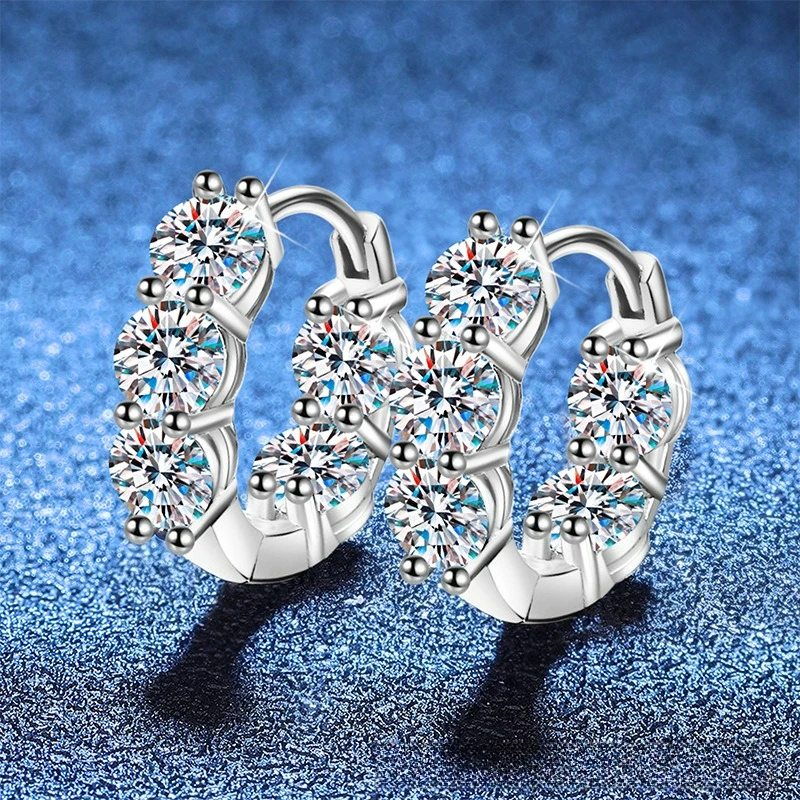 4-carat Moissanite Platinum PT950 18K Gold Earrings with Buckle, Women's Light Luxury Personality, French Moissanite