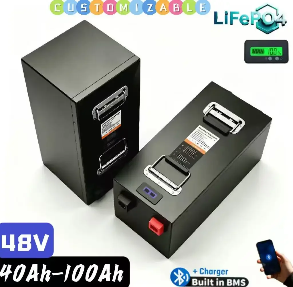 

48V LiFePO4 Deep Cycle Battery | Multiple Capacities (40Ah/50Ah/60Ah/80Ah/100Ah) | Durable Metal Housing + Integrated BMS | For