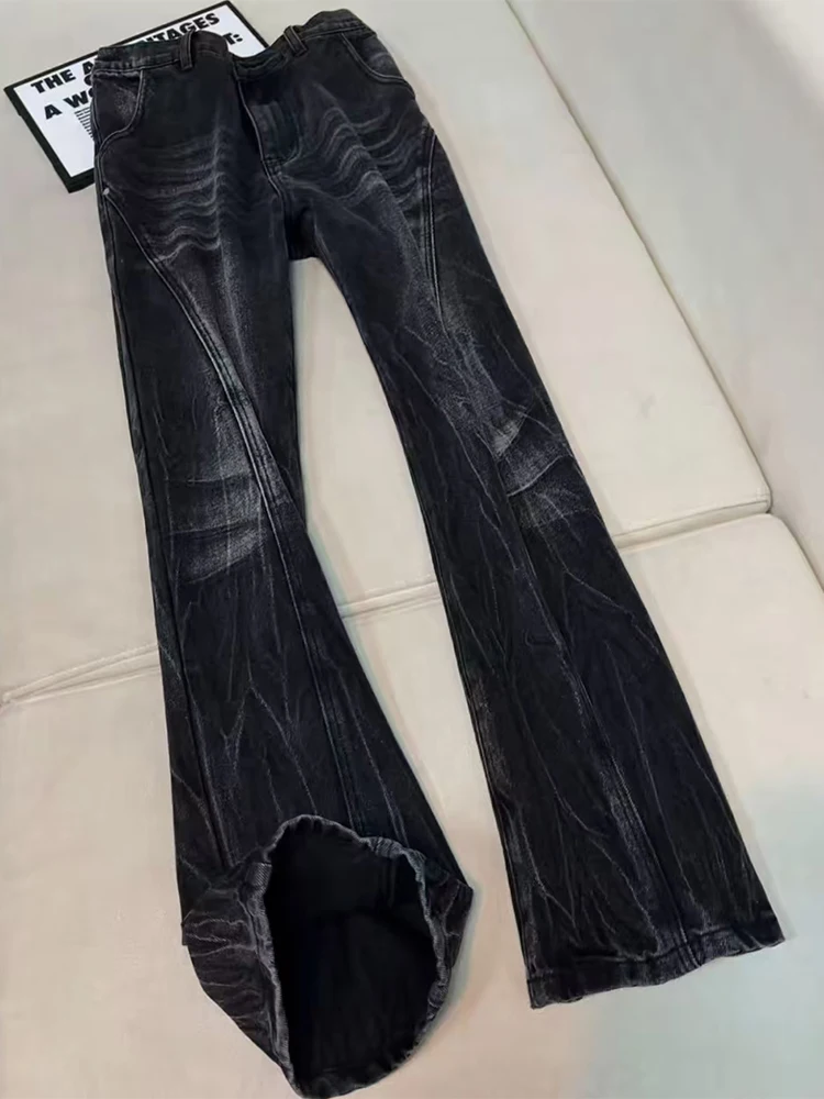 

Bla Lightning Pattern American High Street Jeans Men's Flared Pants Trendy Brand Cool Street Sle Slimming High-End Feeling