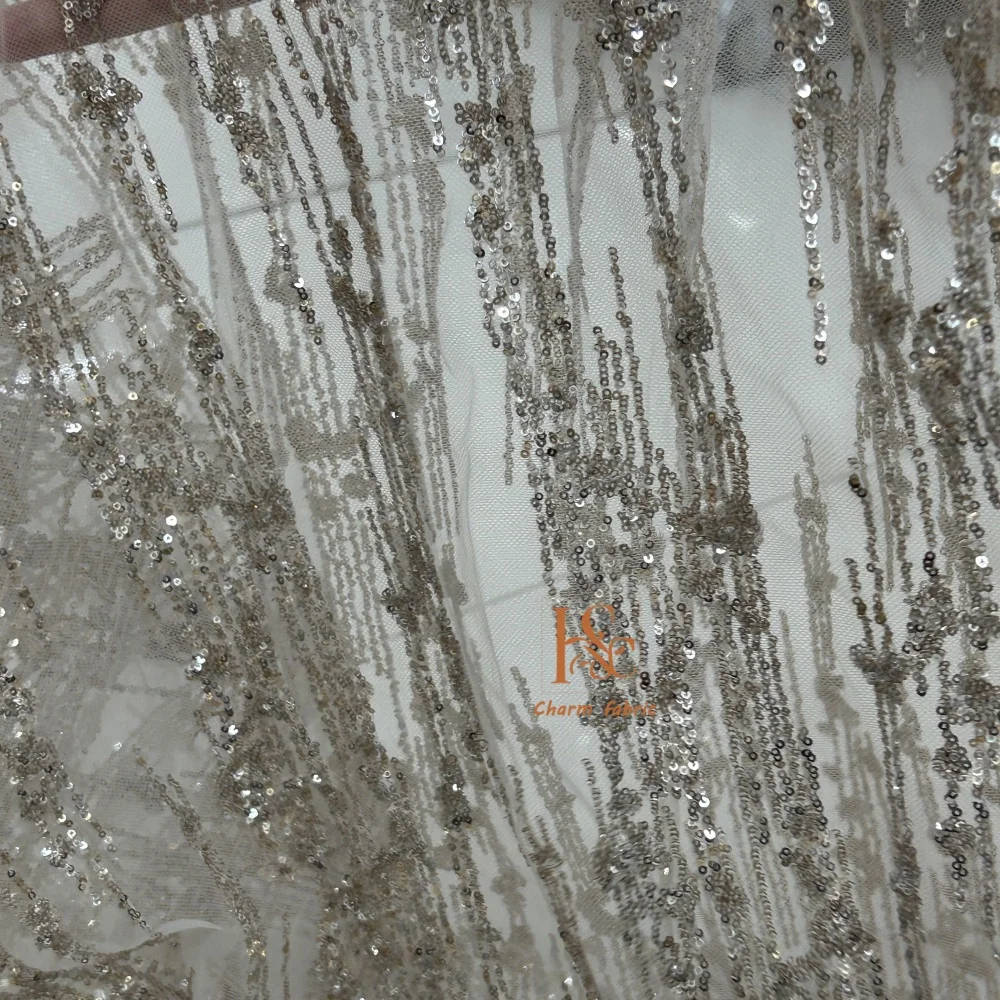 لامعة خطوط عمودية الدانتيل والتطريز الترتر الخياطة فستان الزفاف مساء فستان موضة فستان DIY بها بنفسك النسيج الزخرفية #3