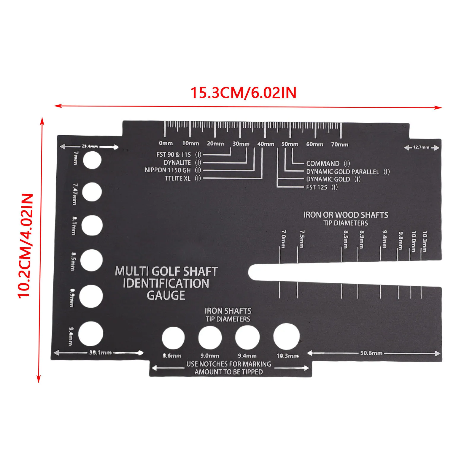 Multi Golf Shaft Size Tip Identification Ruler Template Tool Heavy Duty Aluminum Multifunction Golf Shaft Inner Diameter