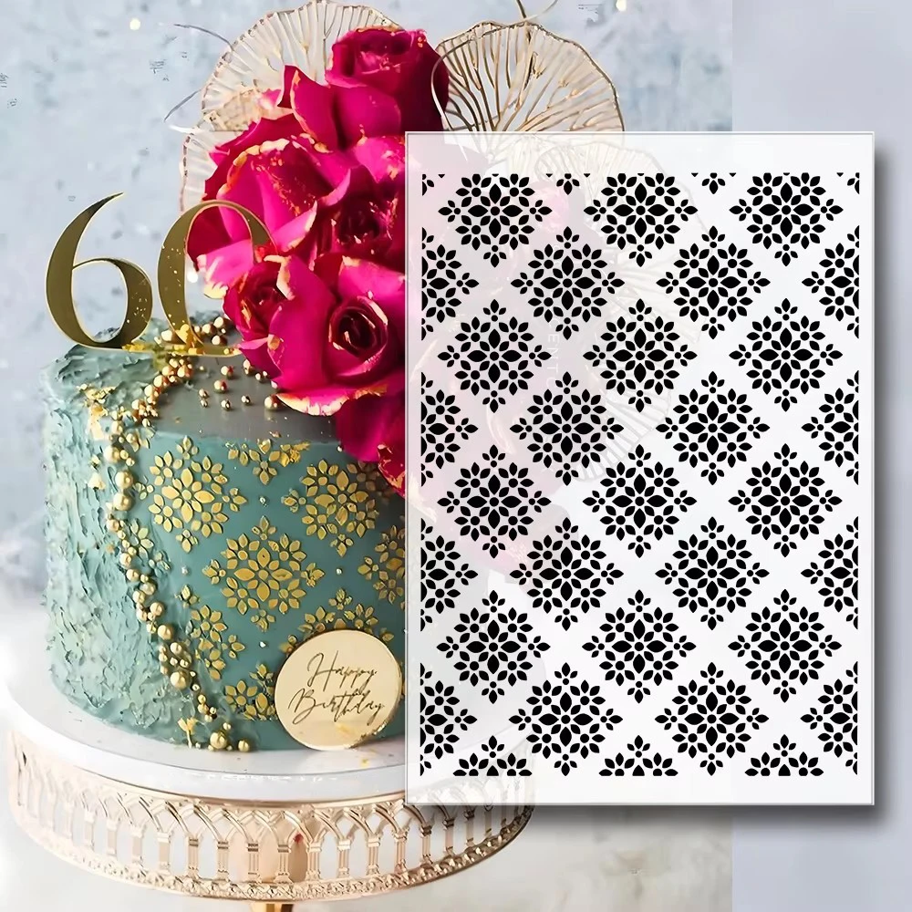 1Pc Damask Lace Floral Spray Stencil, Food Safe PET Template for Wedding Party Cake Fondant Decor