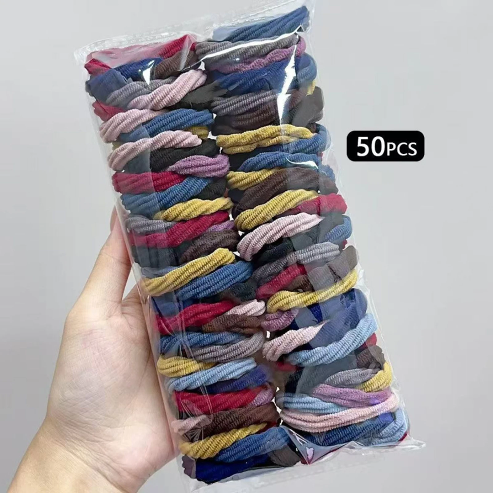 

50pcs High Elasticity Hair Ties Simple Solid Color Soft No Damage Ponytail Holders for Women Girls Thick Hair Bands Daily Use