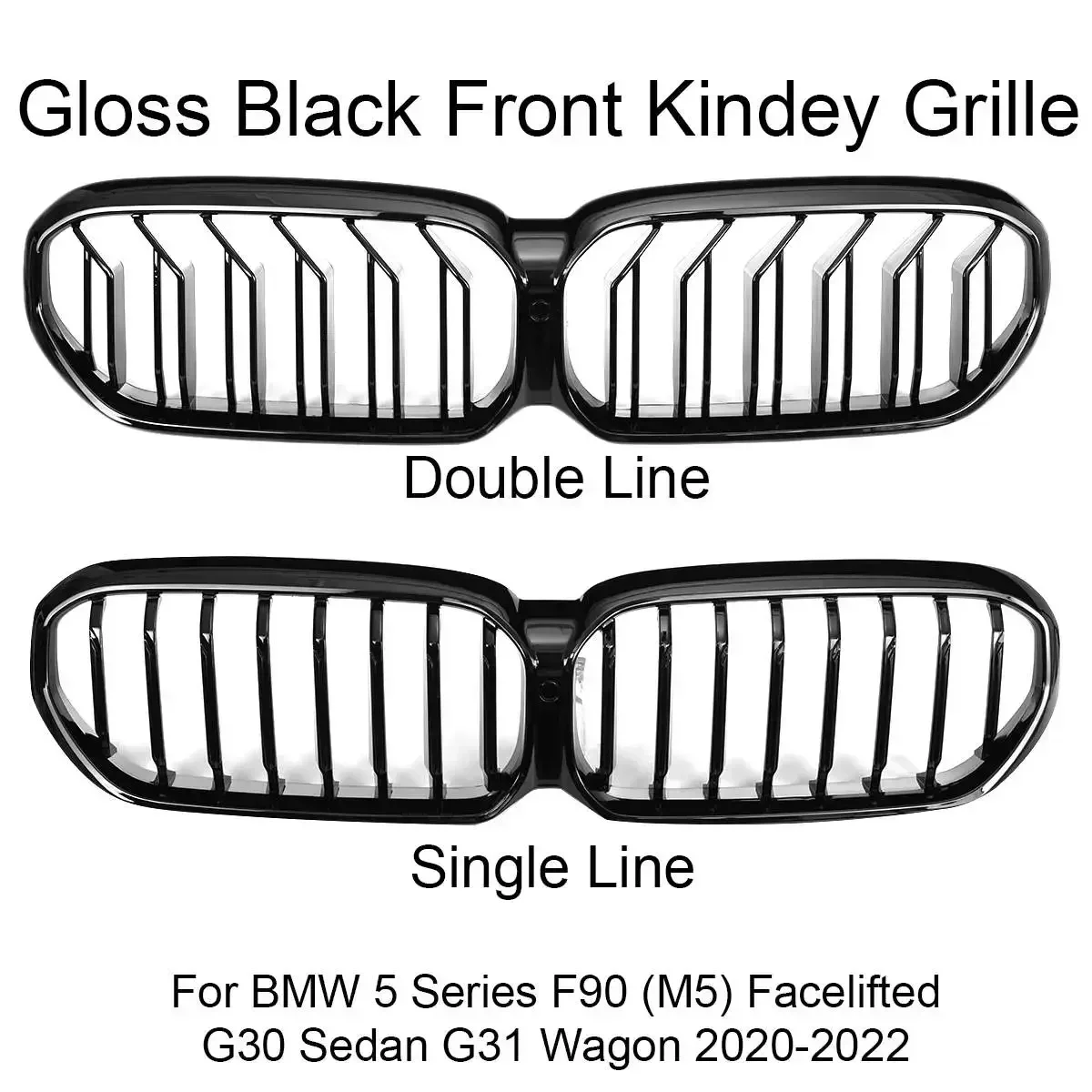 Pair Car Gloss Black front Kidney Grille Grill for BMW G30 G31 5 Series Sedan Wagon & F90 M5 2020 2021 2022 Car Accessories