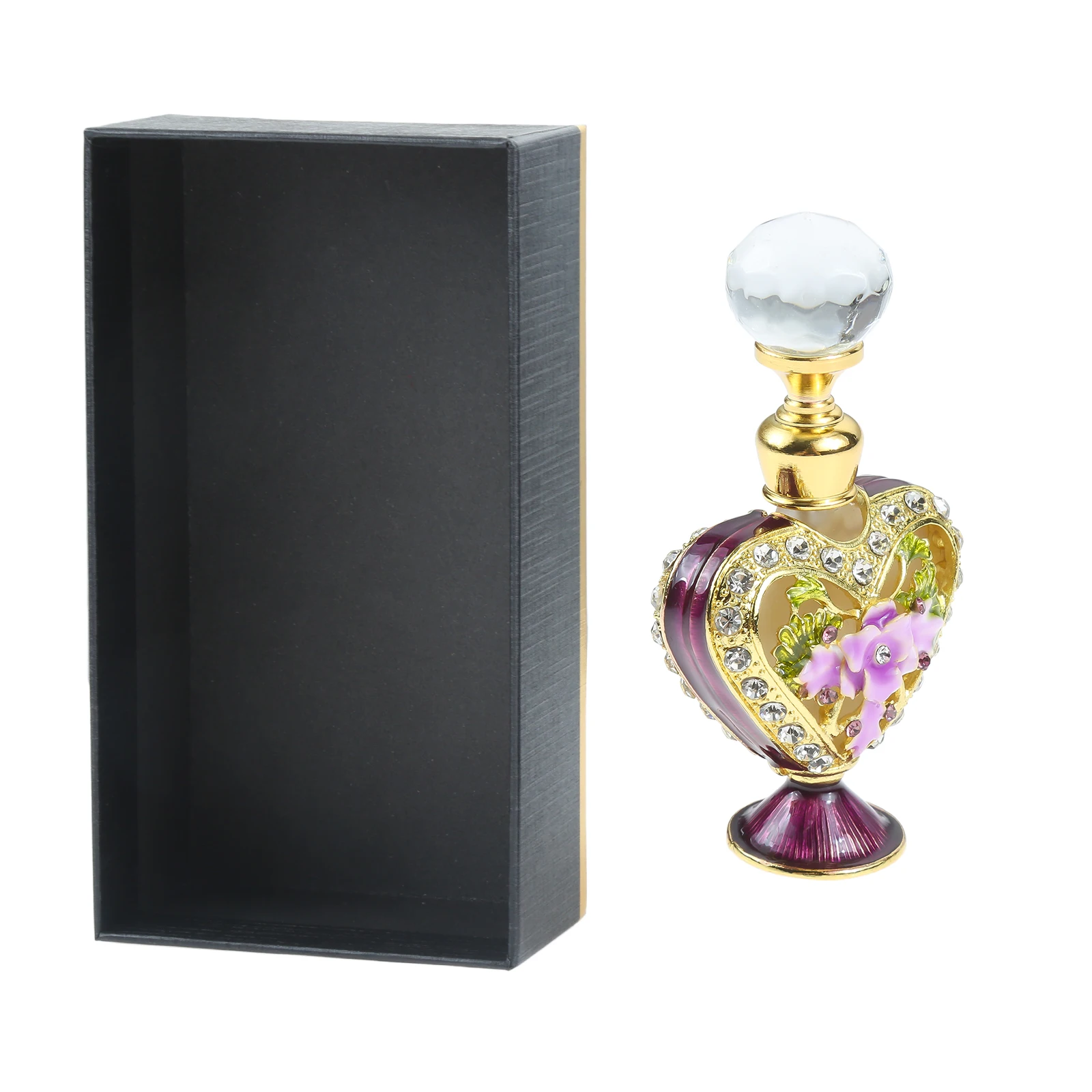 1pc Decor Empty 5ml Perfume Bottle Vintage Pink Purple Glass Carved Flower Diamond with Gift Box Crystal Cap Home SPA Ornament