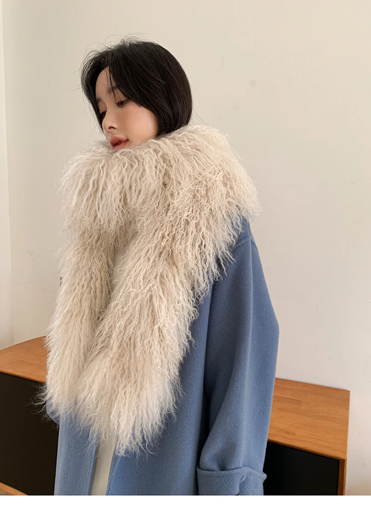 Winter Fashion Warm Long Sheep Fur ladies Scarves Genuine Fur 100% wool women scarf