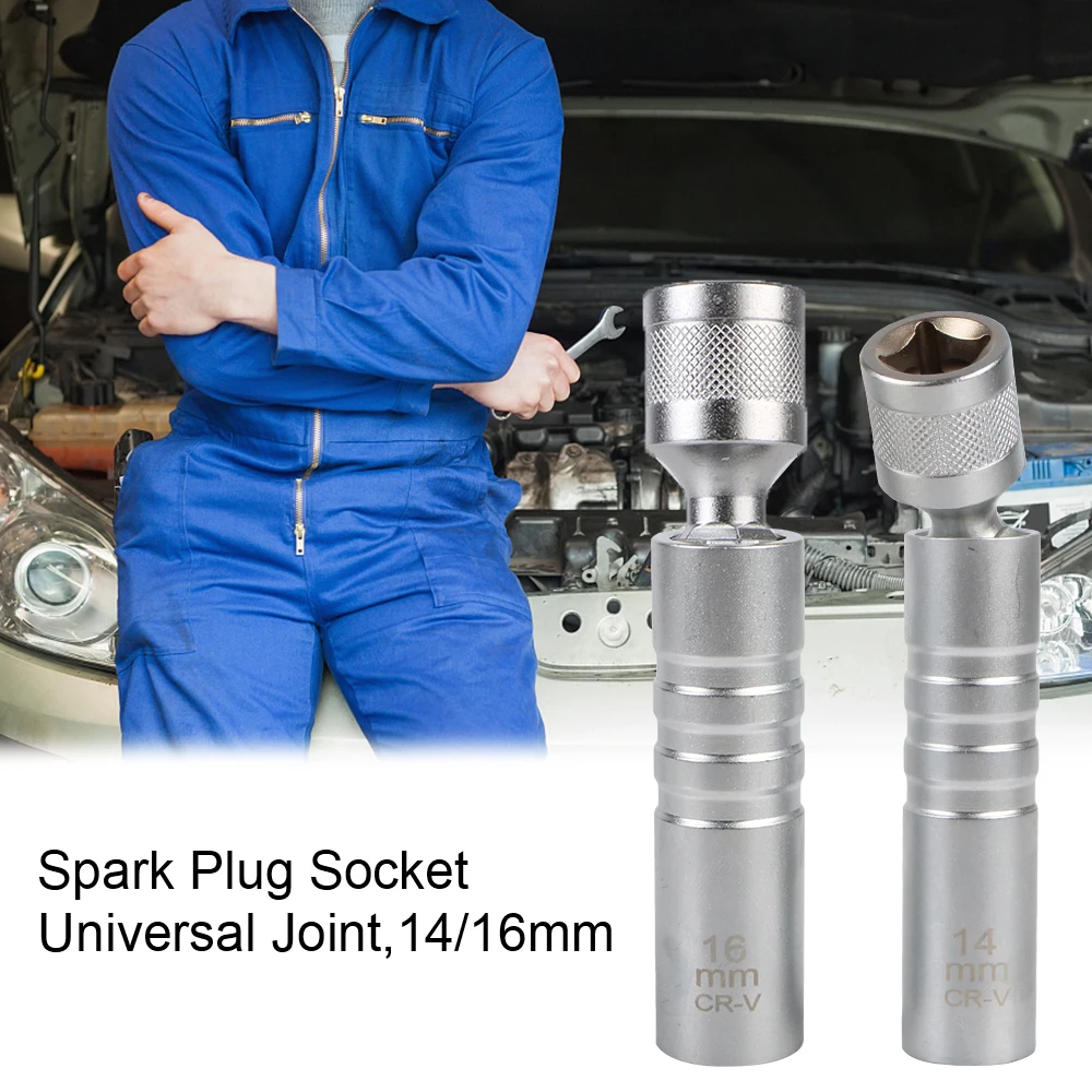 14mm 16mm With Magnetic Thin Wall Universal Joint Spark Plug Socket 12 Angle Flexible Socket Wrench Car Repair Tool