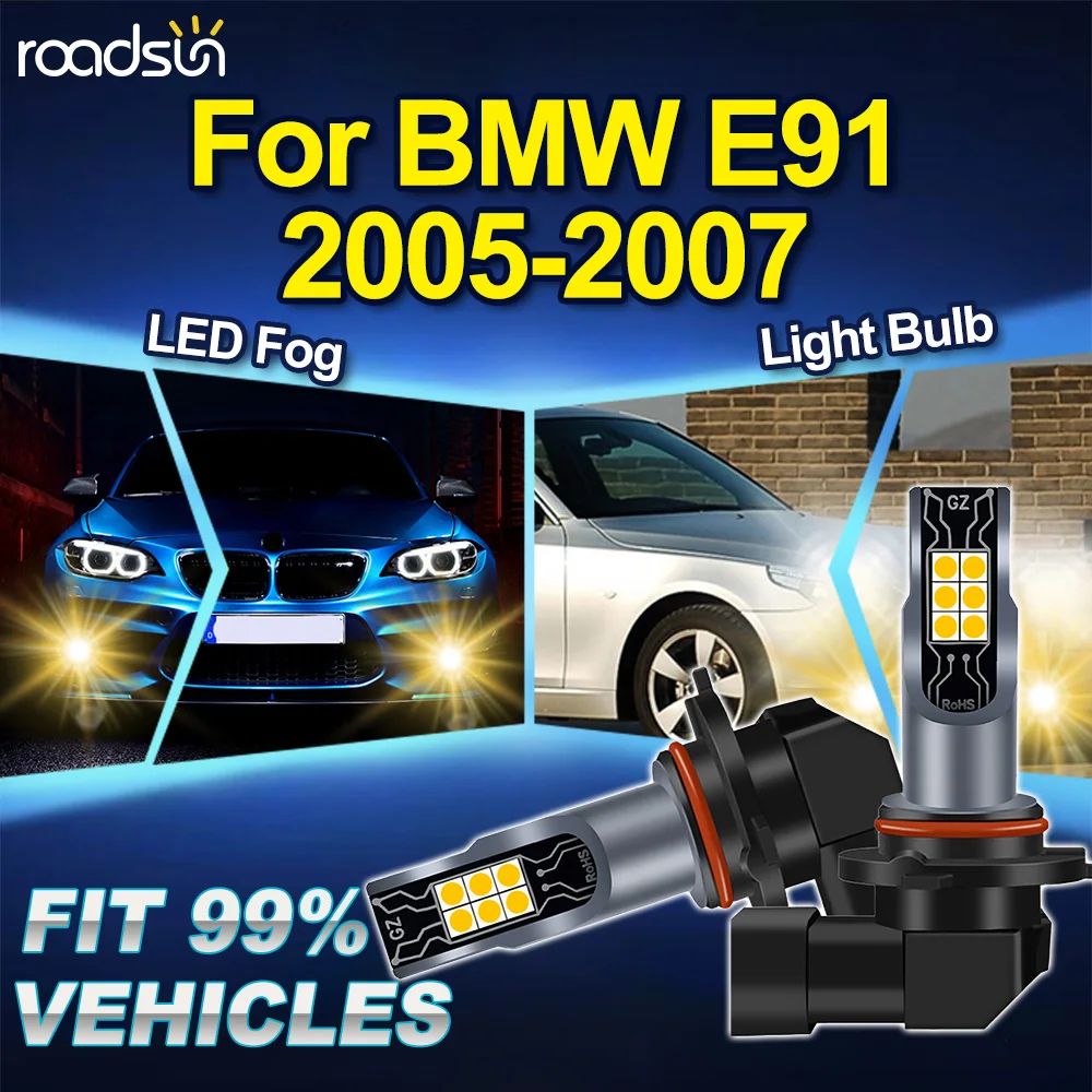 

ROADSUN 9006 HB4 For BMW E91 2005 2006 2007 2PCS 3000K Yellow Canbus Car LED Fog Light Bulb Plug And Play Lamp with M technology
