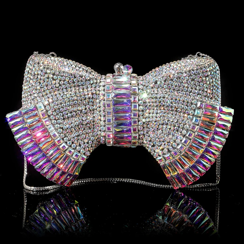 

Women Bow Stones Evening Bags and Clutches for Female Formal Party Handbags Bridal Crystal Clutch Purse Long Chain Shoulder Bags