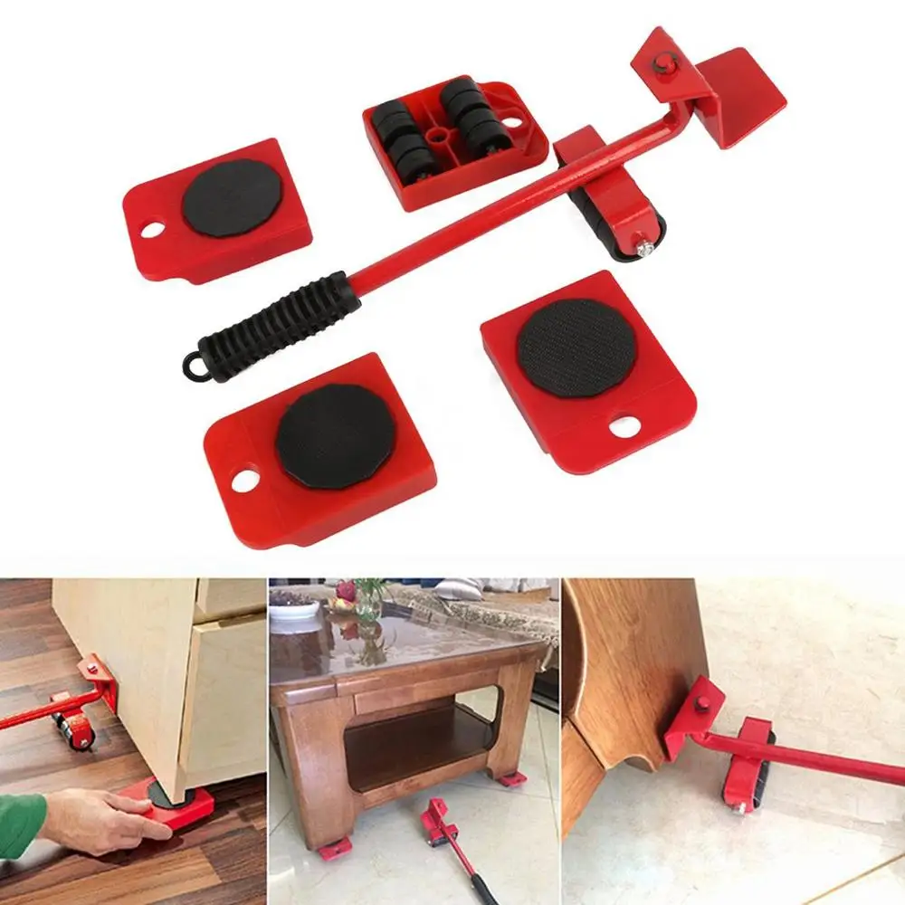 

5Pcs Furniture Lifter Sliders Kit Profession Heavy Furniture Roller Move Tool Set Wheel Bar Mover Device Max Up for 100Kg/220Lbs