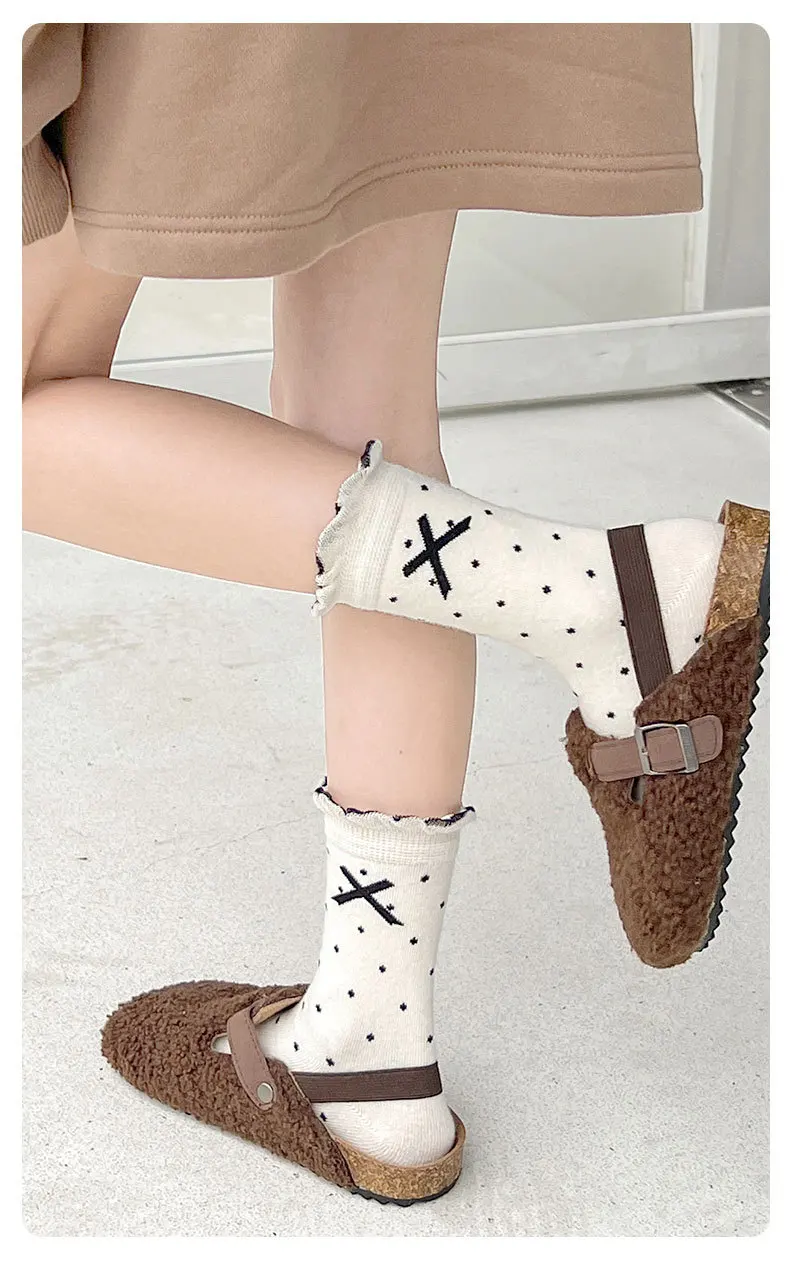 Frühlingssocken Mädchensocken 5 Paar Retro Maillard Color Rüschensocken Kinderwadensocken Baumwollsocken Herbst – Detail 9