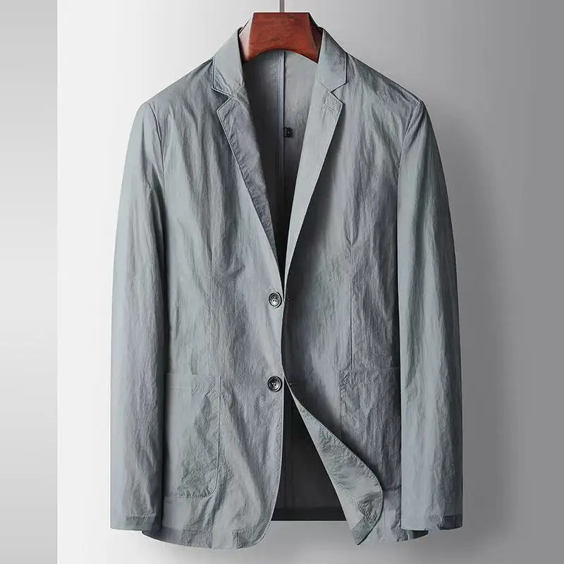 

2025 Spring/Summer New Men's Light Luxury Business Leisure Suit Coat Solid Color Thin Ice Silk Cool Sunscreen Suit Coat