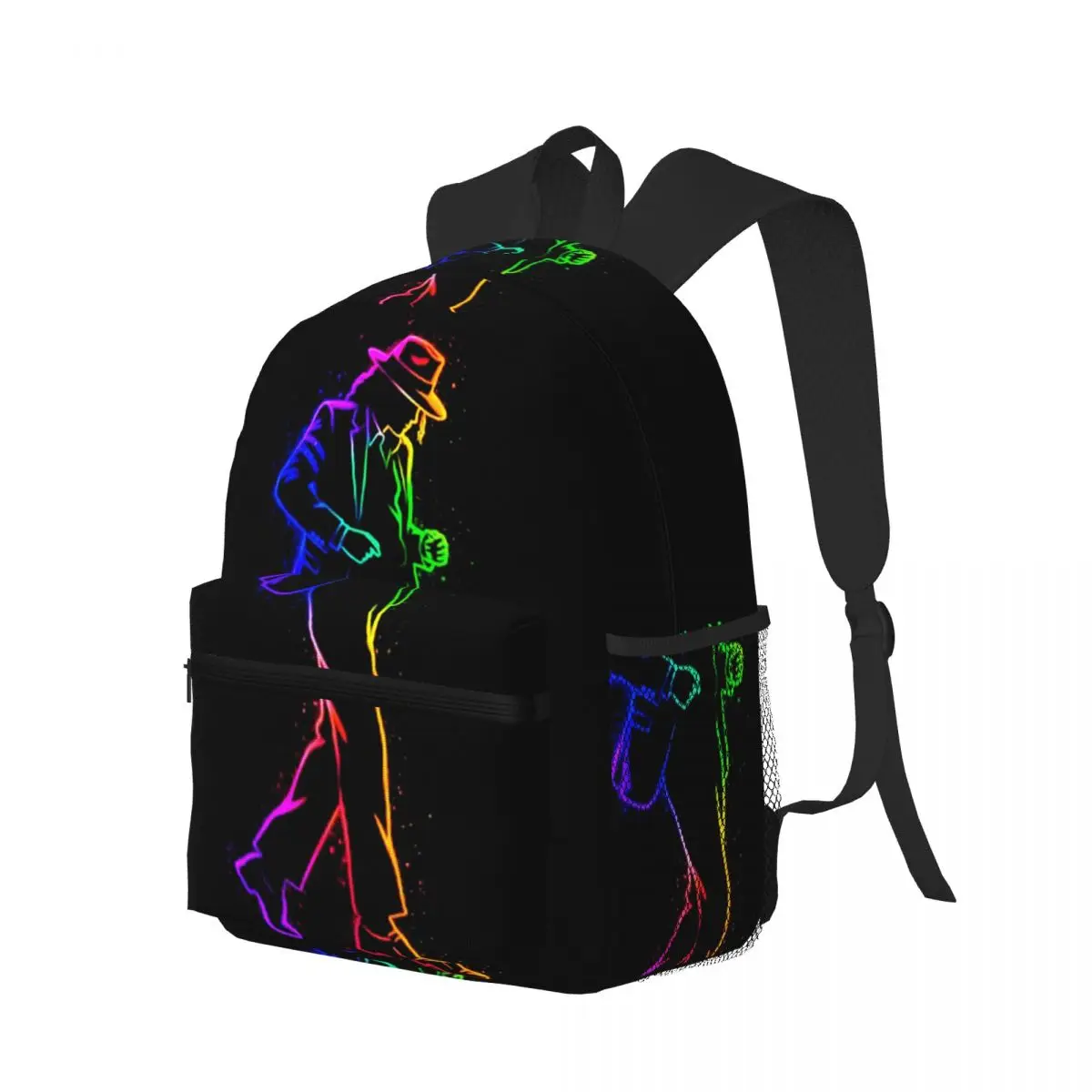 MJ Moonwalk Neon Glow Dance King Of Pop Student Backpack School Bag Hiking Travel Daypack for Boys Girls Bookbag Shoulder Bags