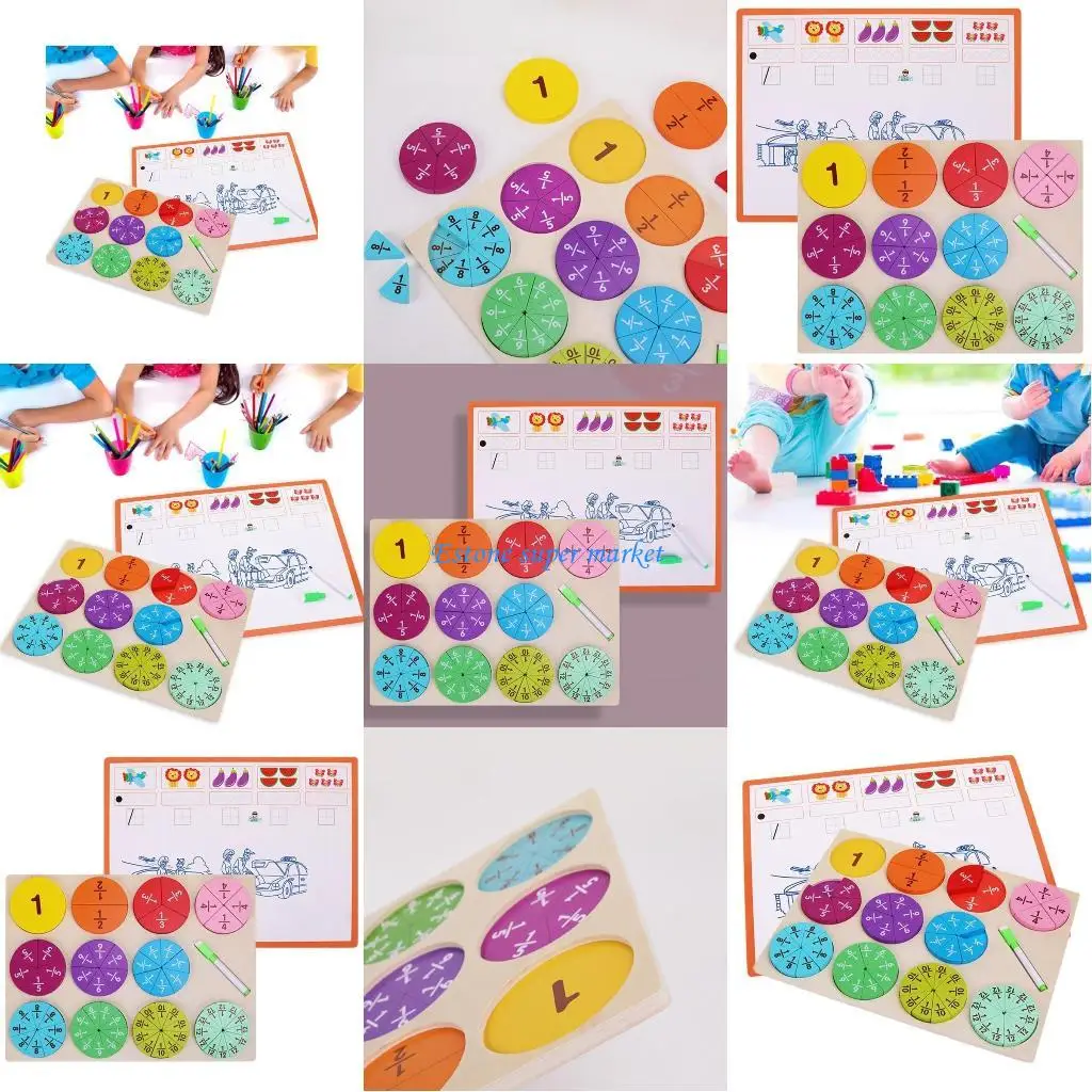 090B Children Math Fraction Circles Mathematic Learning Toy Set Educational Blocks Puzzle Game Teaching Aid for Math