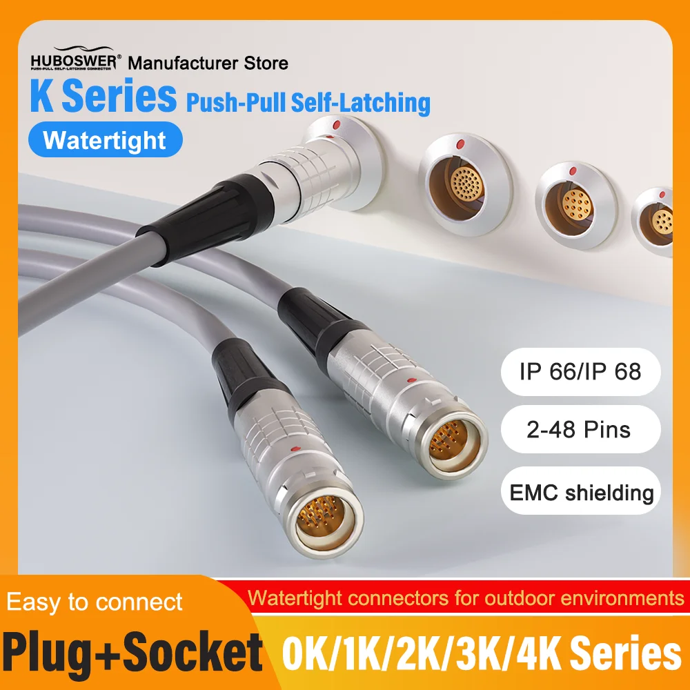 Compatible LME K Series Plug FGG Fixed Socket EGG 0K 1K 2K 3K 2 4 5 8 16Pin IP66/68 Waterproof Push-Pull Self-Latching Connector
