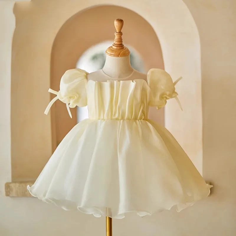 

Champagne Flower Girl dresses wedding bridesmaids dresses princess Gown ceremony girl child dress baby girls Christening Dress