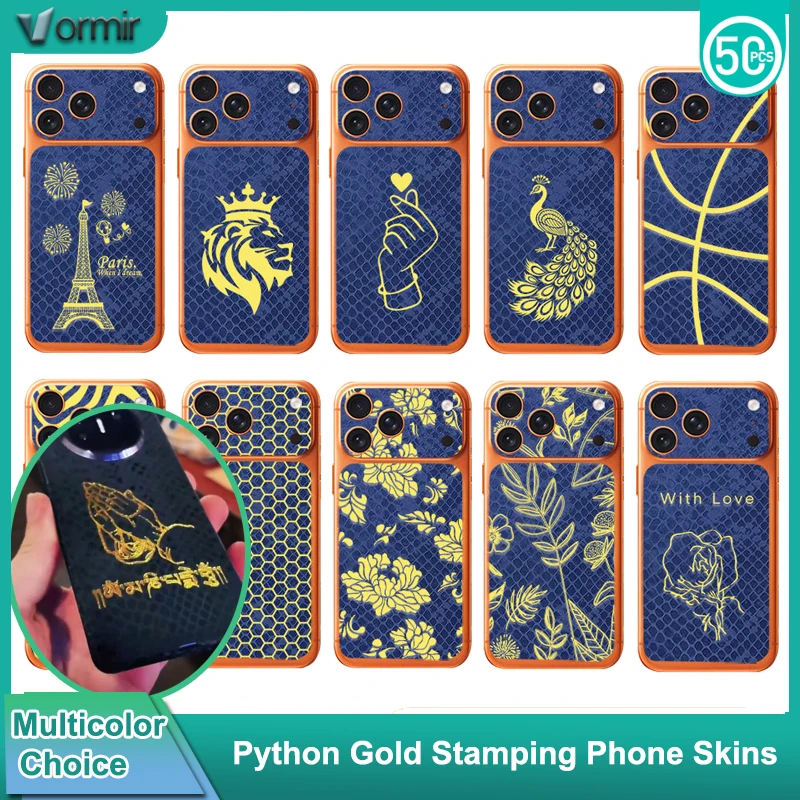 

VORMIR 190*120 мм, 50 шт. Золотые наклейки-пленки с узором под питона для декоративной отделки задних панелей телефонов на любых машинах для резки пленок