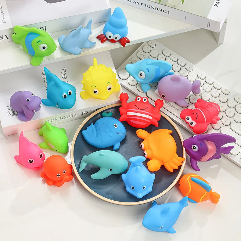 5-50PCS beach Bath Toy Swimming Water Toys Cartoon Soft Rubber Boat Float Squeeze Sound Water Spray Kids Water Play Toys Gifts