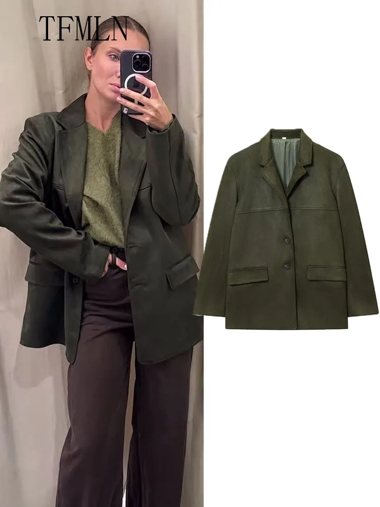 

New 2025 Autumn Women Loosee Blazer Jackets Vintage Office Ladies Single Breasted Pockets Coats Retro Causal Notched Streetwear